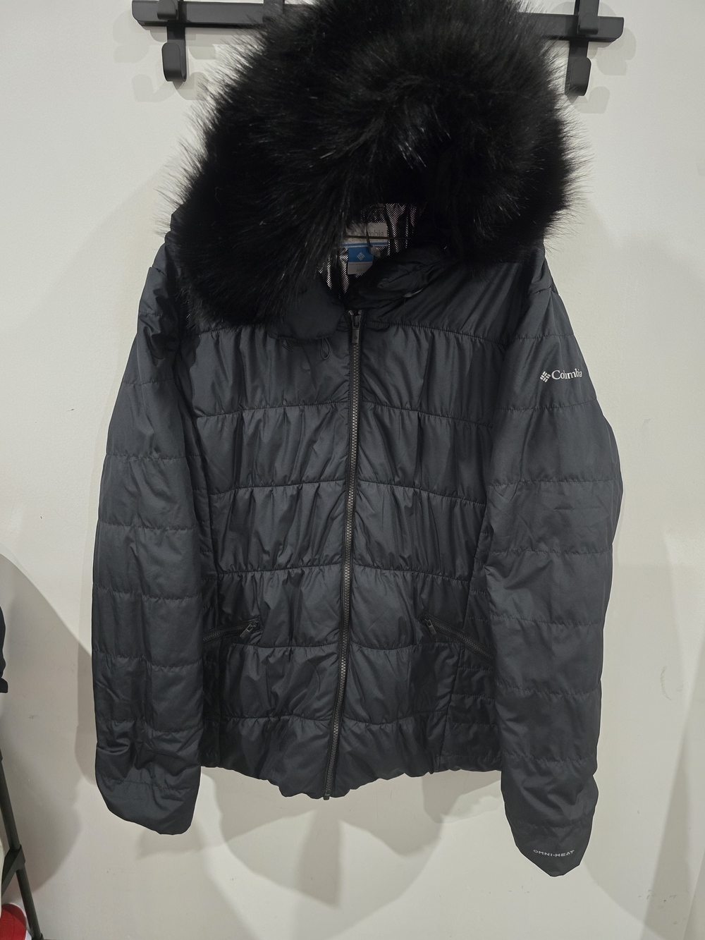 Columbia Black Quilted Puffer Jacket with Faux-Fur Hood